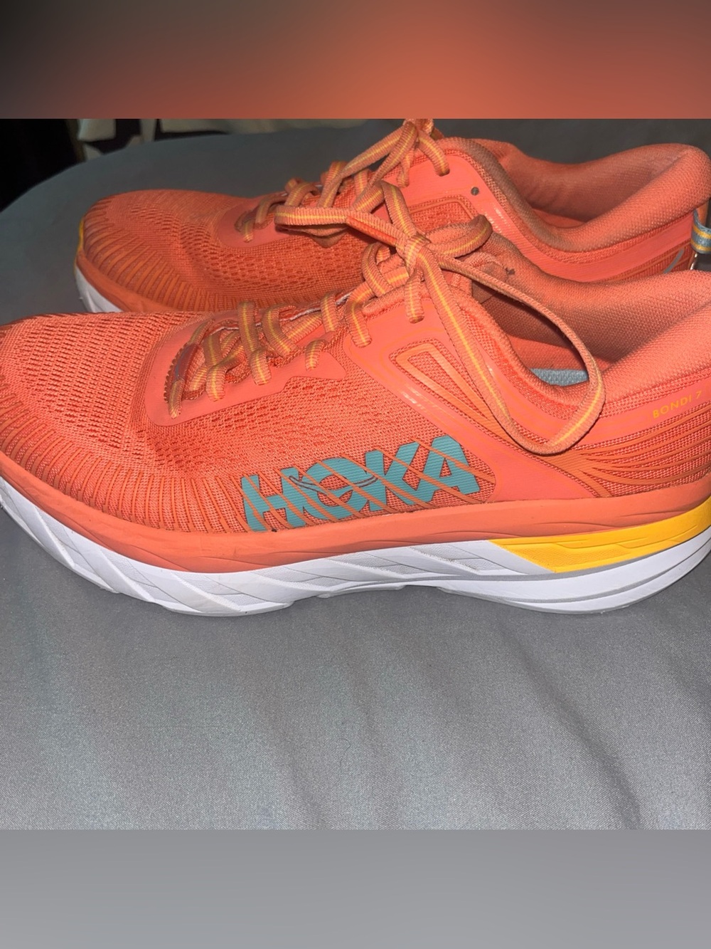 Hoka Orange Running Shoes with Teal Logo and Yellow Accent - Costal